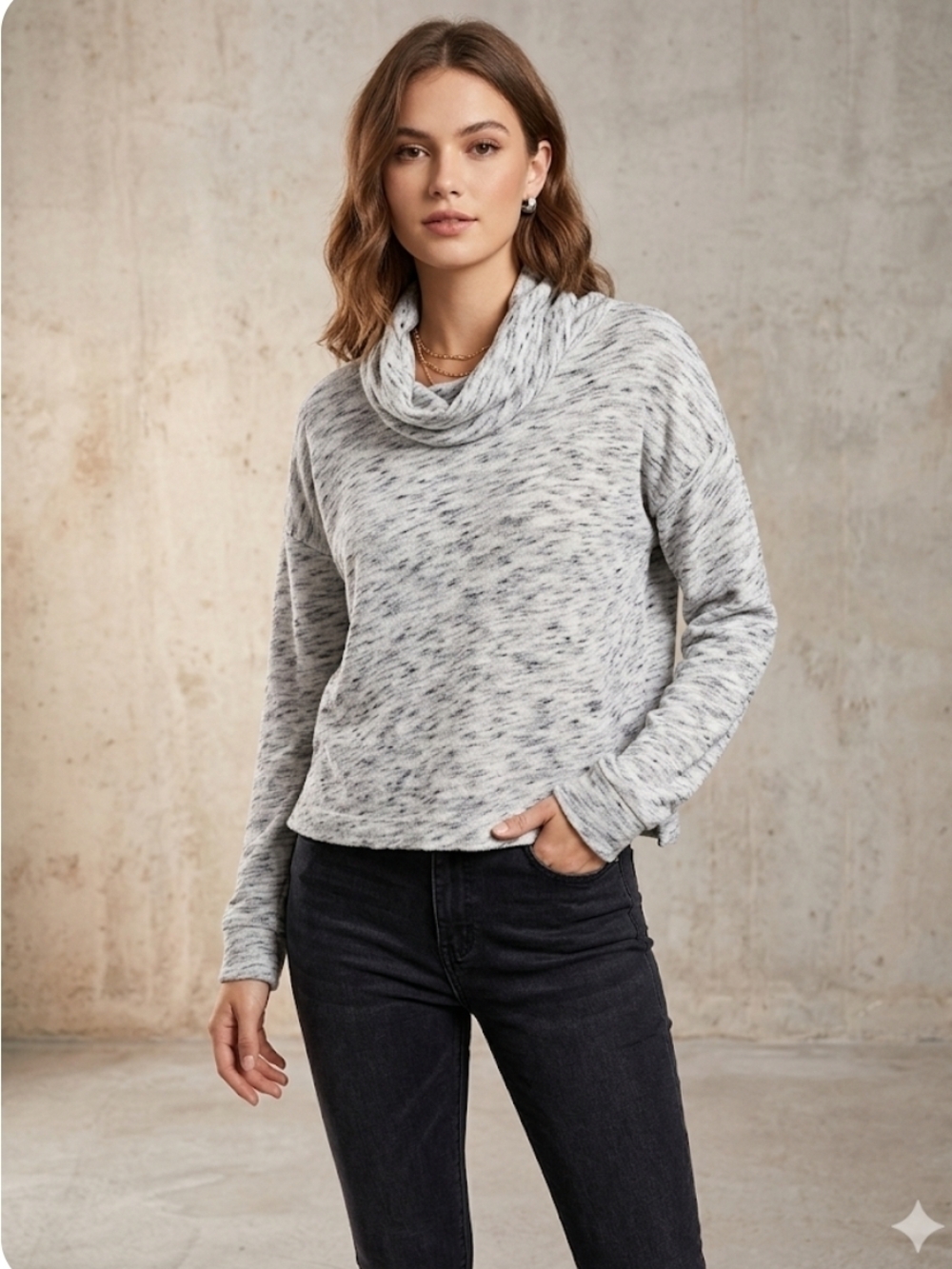 J. Crew Heathered Light Gray Cowl Neck Sweater